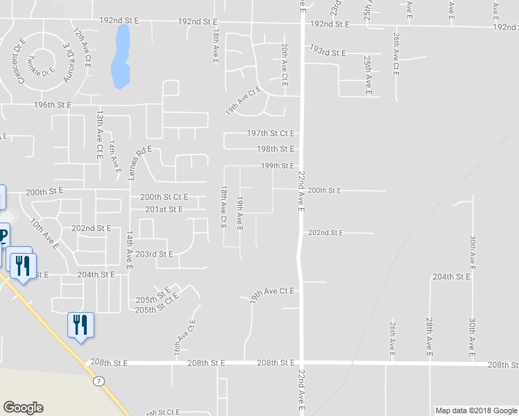 map of restaurants, bars, coffee shops, grocery stores, and more near 2005 201st Street East in Spanaway