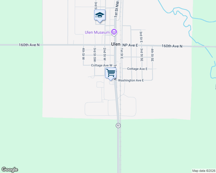 map of restaurants, bars, coffee shops, grocery stores, and more near 321 1st Street Southwest in Ulen