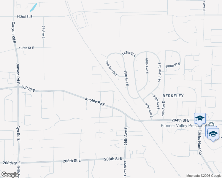 map of restaurants, bars, coffee shops, grocery stores, and more near 6317 200th Street Court East in Spanaway