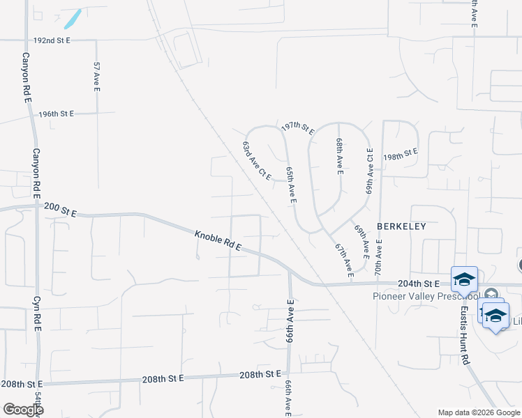 map of restaurants, bars, coffee shops, grocery stores, and more near 6317 200th Street Court East in Spanaway