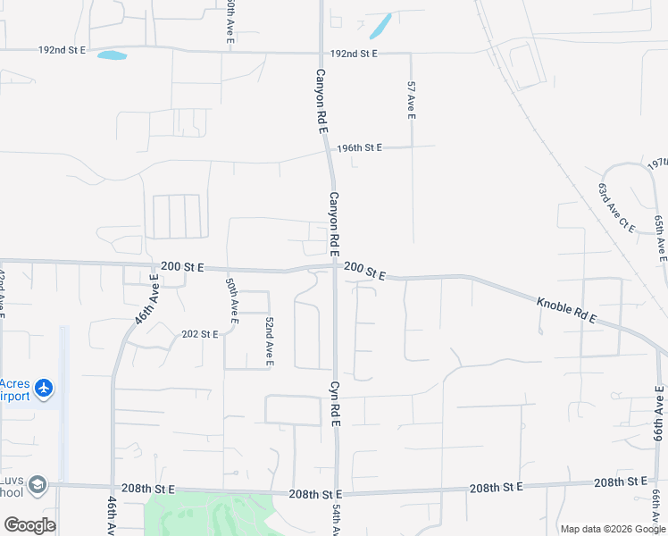 map of restaurants, bars, coffee shops, grocery stores, and more near 20015 53rd Avenue East in Spanaway