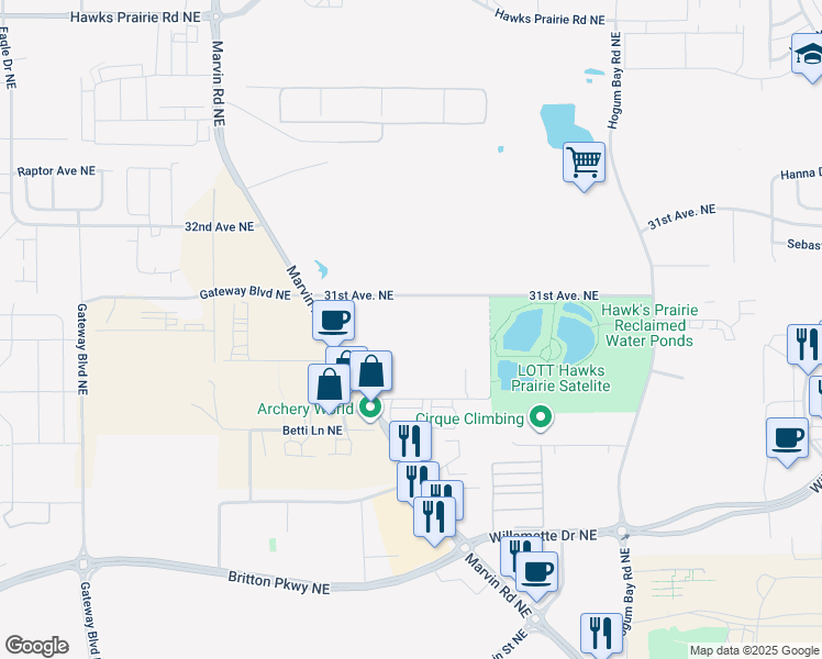 map of restaurants, bars, coffee shops, grocery stores, and more near 3000 Marvin Road Northeast in Olympia