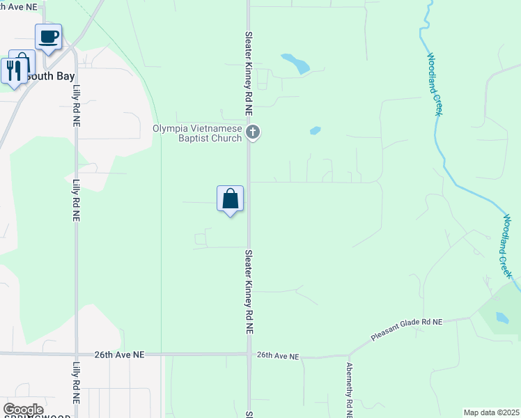 map of restaurants, bars, coffee shops, grocery stores, and more near 2941 Sleater Kinney Road Northeast in Olympia