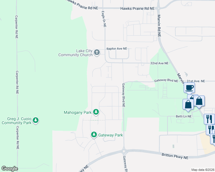 map of restaurants, bars, coffee shops, grocery stores, and more near 6907 Sweetgum Ave NE in Lacey