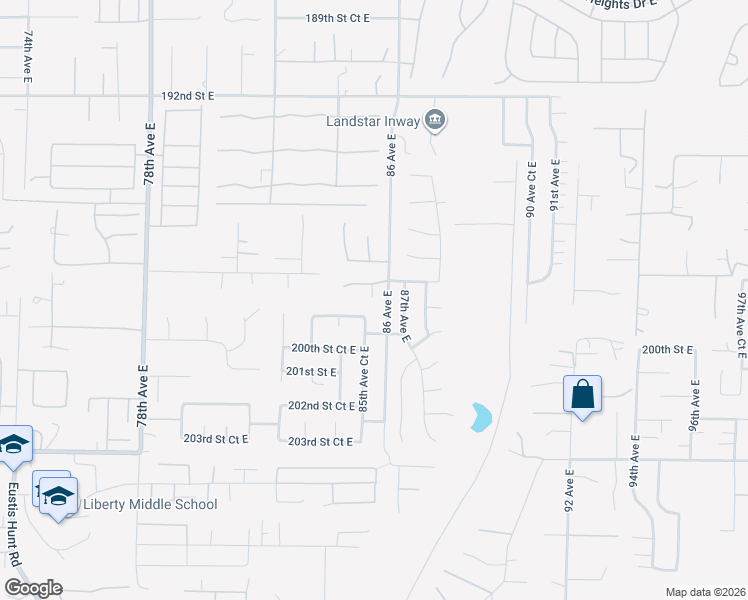 map of restaurants, bars, coffee shops, grocery stores, and more near 8520 198th Street East in Spanaway