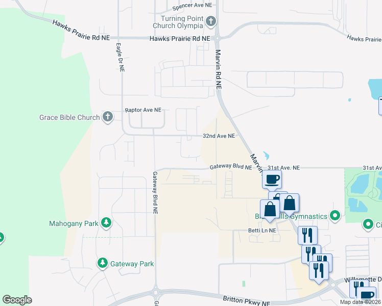 map of restaurants, bars, coffee shops, grocery stores, and more near 7245 32nd Avenue Northeast in Lacey
