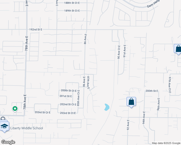 map of restaurants, bars, coffee shops, grocery stores, and more near 8709 198th Street East in Spanaway