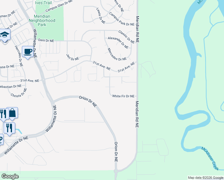 map of restaurants, bars, coffee shops, grocery stores, and more near 9236 White Fir Drive Northeast in Lacey