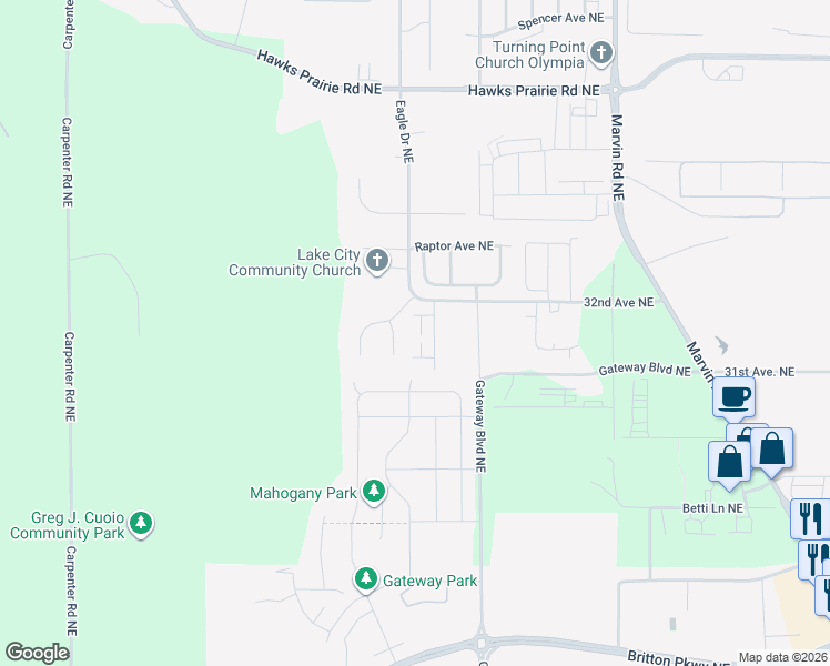 map of restaurants, bars, coffee shops, grocery stores, and more near 6915 Lennon Lane Northeast in Lacey