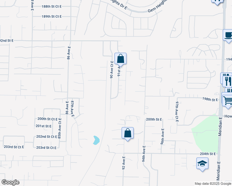 map of restaurants, bars, coffee shops, grocery stores, and more near 19814 91st Avenue East in Graham