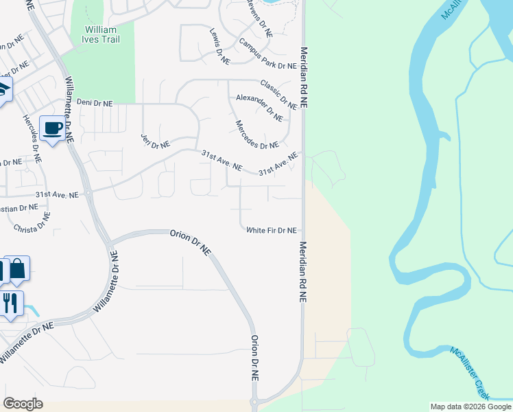 map of restaurants, bars, coffee shops, grocery stores, and more near 9306 White Top Avenue Northeast in Lacey