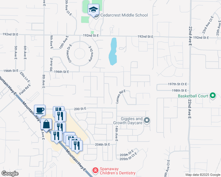 map of restaurants, bars, coffee shops, grocery stores, and more near 19703 14th Avenue East in Spanaway