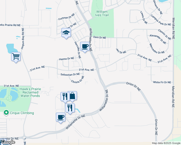 map of restaurants, bars, coffee shops, grocery stores, and more near in Lacey