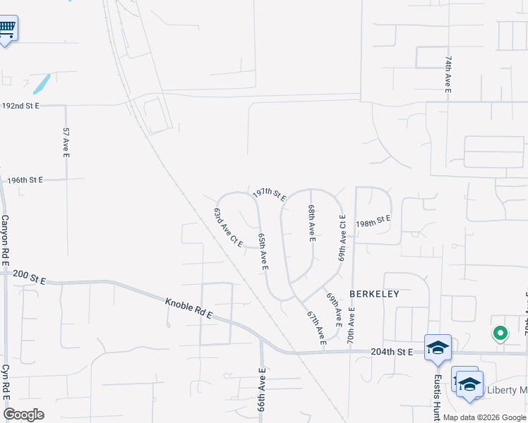 map of restaurants, bars, coffee shops, grocery stores, and more near 19708 67th Avenue East in Spanaway