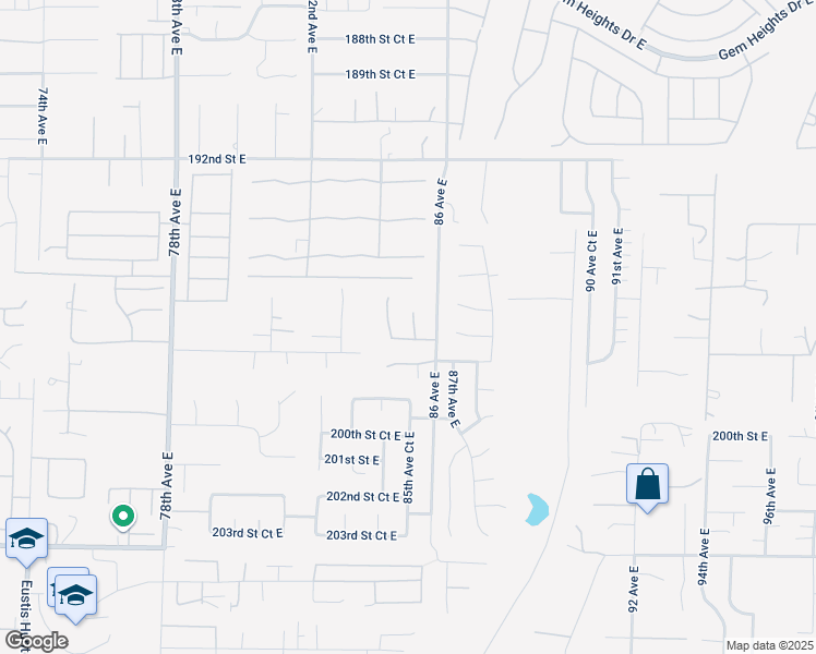 map of restaurants, bars, coffee shops, grocery stores, and more near 19706 85th Avenue East in Spanaway