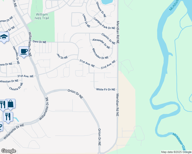 map of restaurants, bars, coffee shops, grocery stores, and more near 3092 White Fir Drive Northeast in Lacey