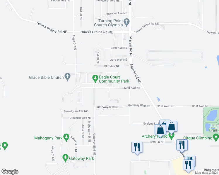map of restaurants, bars, coffee shops, grocery stores, and more near 7263 32nd Avenue Northeast in Olympia