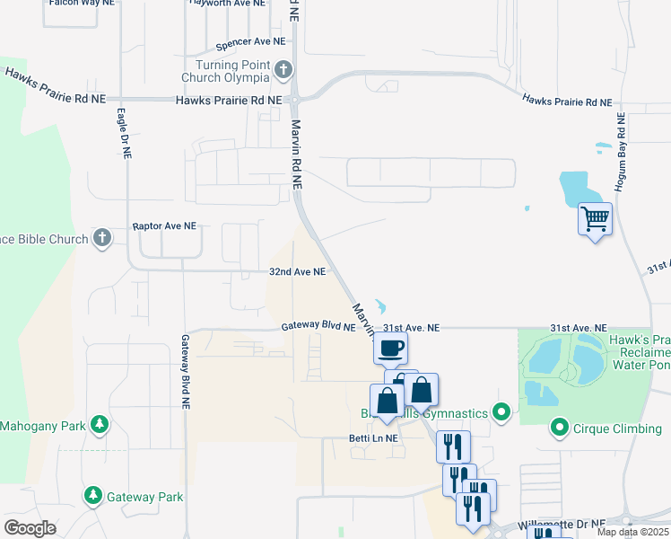 map of restaurants, bars, coffee shops, grocery stores, and more near in Lacey