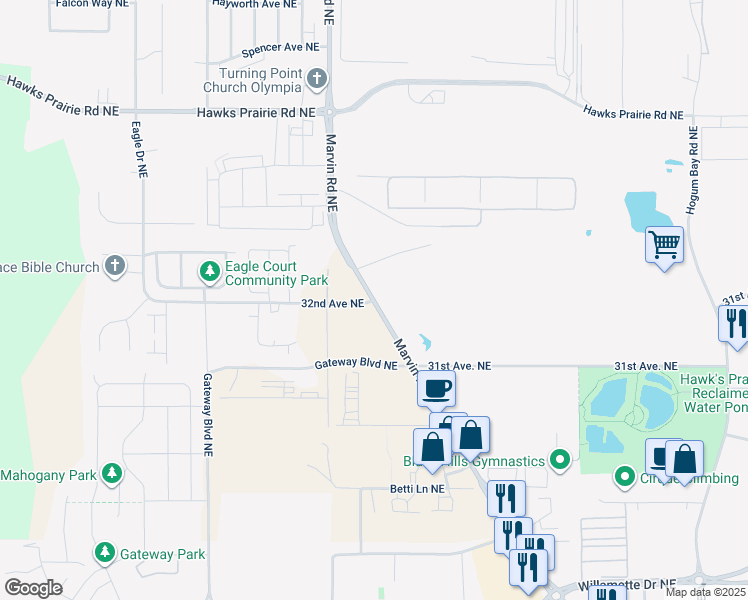 map of restaurants, bars, coffee shops, grocery stores, and more near in Lacey