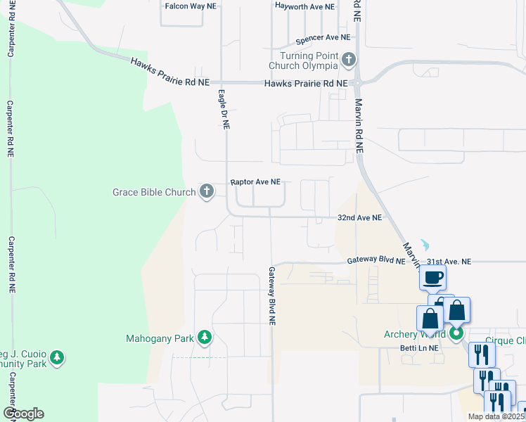 map of restaurants, bars, coffee shops, grocery stores, and more near 3079 Eagle Loop Northeast in Lacey