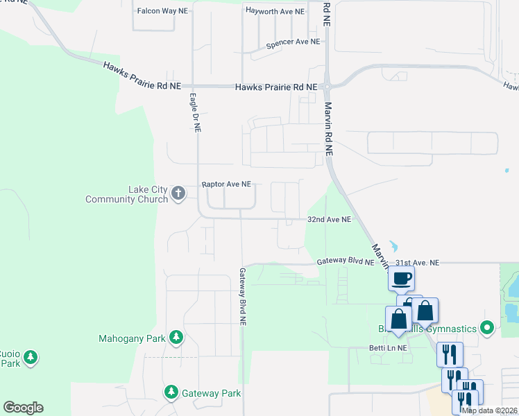 map of restaurants, bars, coffee shops, grocery stores, and more near 3053 Eagle Loop Northeast in Lacey
