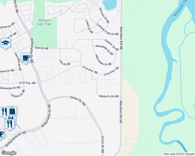 map of restaurants, bars, coffee shops, grocery stores, and more near Kirkland Lane Northeast in Lacey