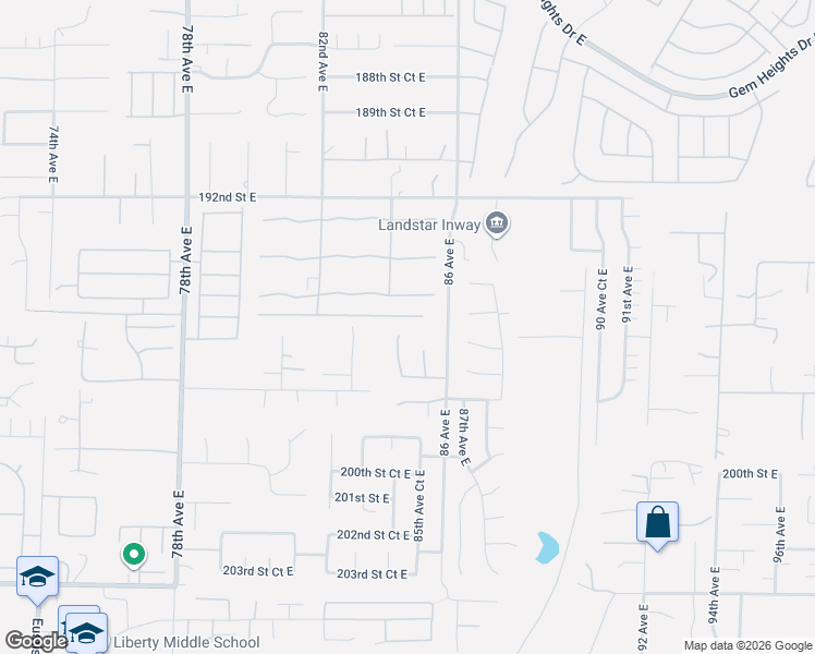 map of restaurants, bars, coffee shops, grocery stores, and more near 8408 195th Street East in Spanaway