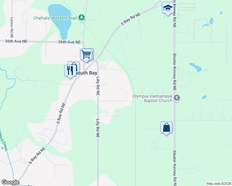 map of restaurants, bars, coffee shops, grocery stores, and more near 3318 Lilly Road Northeast in Olympia