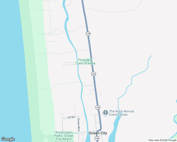 map of restaurants, bars, coffee shops, grocery stores, and more near 2721 Washington 109 in Ocean City