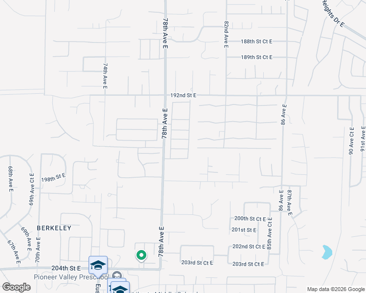 map of restaurants, bars, coffee shops, grocery stores, and more near 19515 79th Avenue Court East in Spanaway