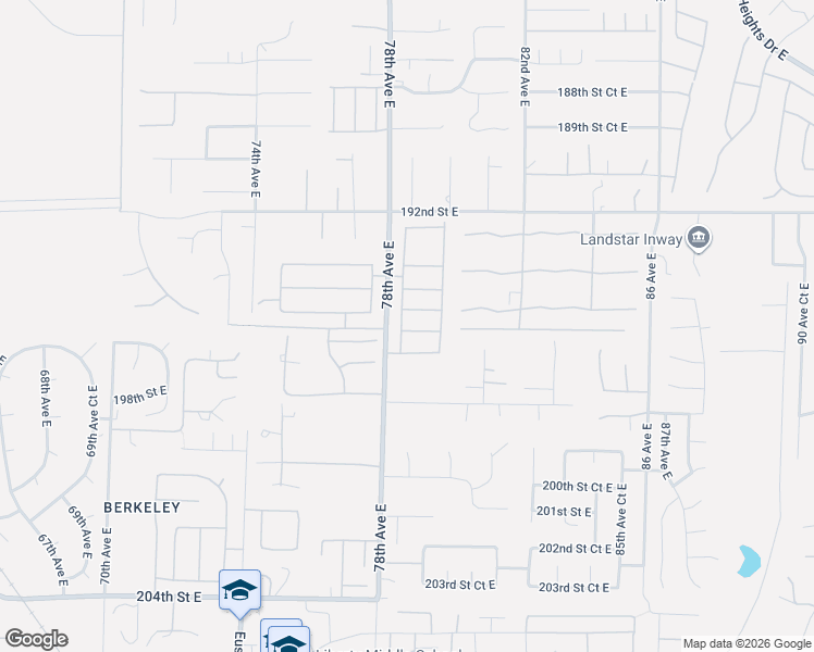 map of restaurants, bars, coffee shops, grocery stores, and more near 7811 196th Street East in Spanaway