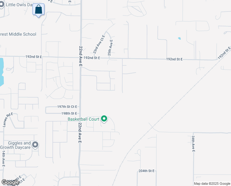 map of restaurants, bars, coffee shops, grocery stores, and more near 2516 195th Street Court East in Spanaway