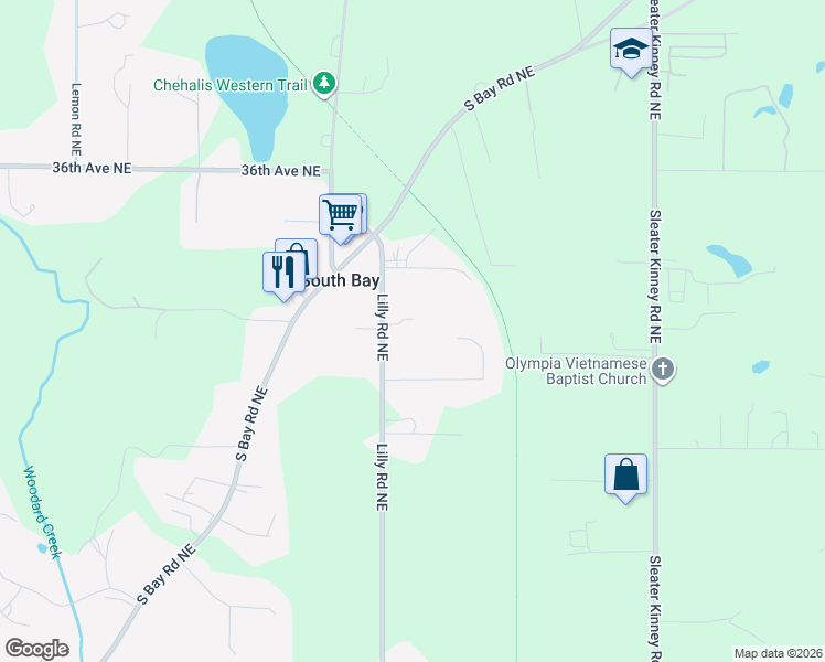 map of restaurants, bars, coffee shops, grocery stores, and more near 3318 Lilly Road Northeast in Olympia