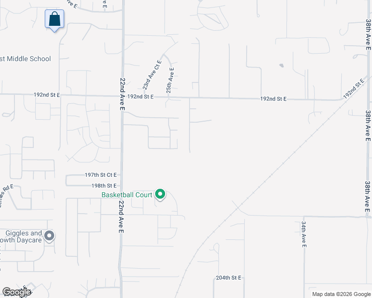 map of restaurants, bars, coffee shops, grocery stores, and more near 2516 195th Street Court East in Spanaway
