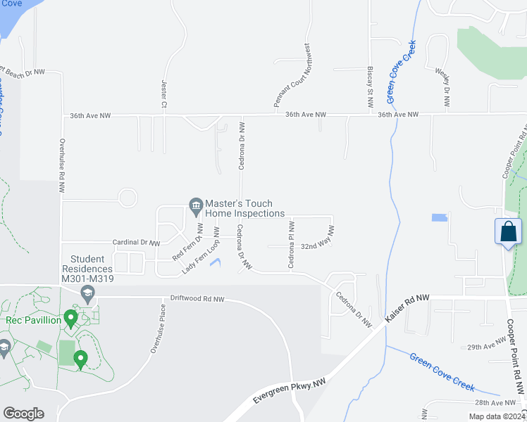 map of restaurants, bars, coffee shops, grocery stores, and more near 3536 33rd Way Northwest in Olympia