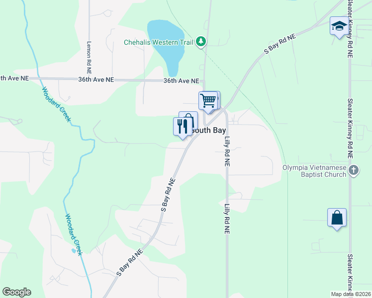 map of restaurants, bars, coffee shops, grocery stores, and more near 3329 33rd Lane Northeast in Olympia