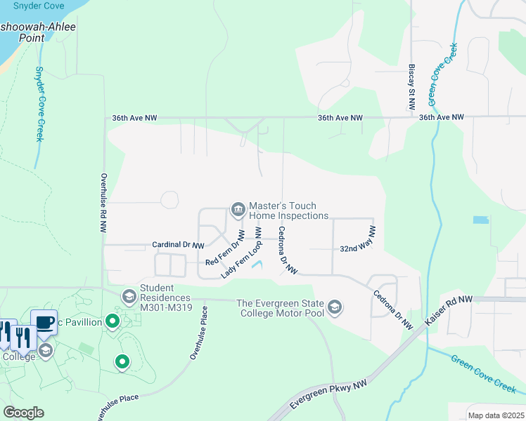 map of restaurants, bars, coffee shops, grocery stores, and more near 3214 Lady Fern Loop Northwest in Olympia