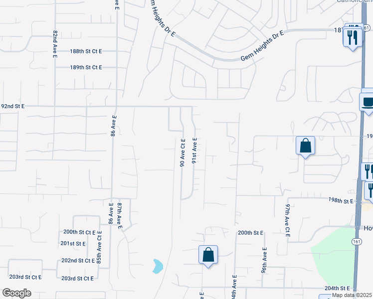 map of restaurants, bars, coffee shops, grocery stores, and more near 19503 90th Avenue Court East in Graham