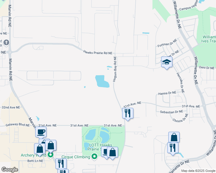 map of restaurants, bars, coffee shops, grocery stores, and more near 3141 Hogum Bay Road Northeast in Lacey