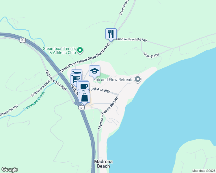 map of restaurants, bars, coffee shops, grocery stores, and more near 6430 33rd Avenue Northwest in Olympia