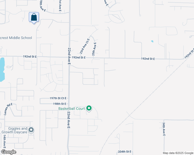 map of restaurants, bars, coffee shops, grocery stores, and more near 2504 194th Street East in Spanaway