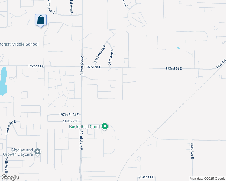 map of restaurants, bars, coffee shops, grocery stores, and more near 2515 194th Street East in Spanaway