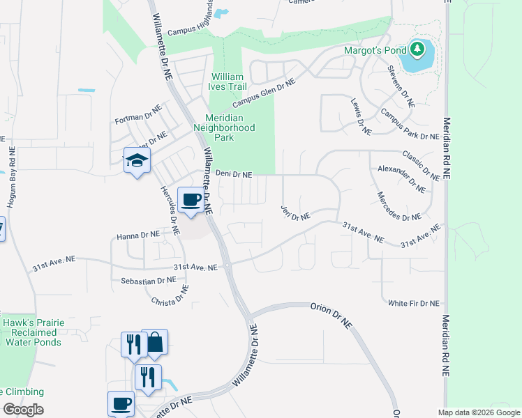 map of restaurants, bars, coffee shops, grocery stores, and more near 3329 Nova Street Northeast in Lacey