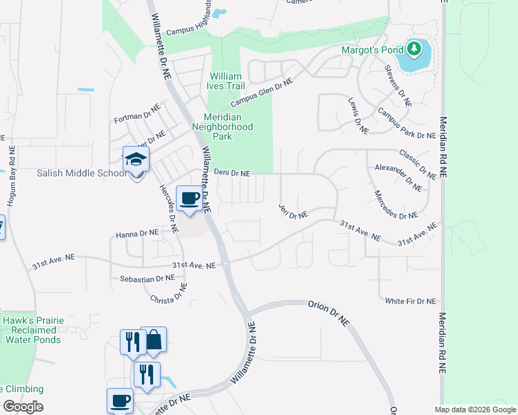 map of restaurants, bars, coffee shops, grocery stores, and more near 3329 Nova Street Northeast in Lacey