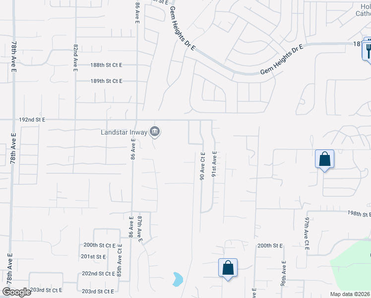 map of restaurants, bars, coffee shops, grocery stores, and more near 8904 194th Street East in Graham