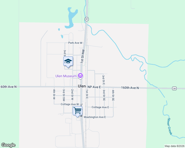 map of restaurants, bars, coffee shops, grocery stores, and more near 202 Lincoln Avenue West in Ulen