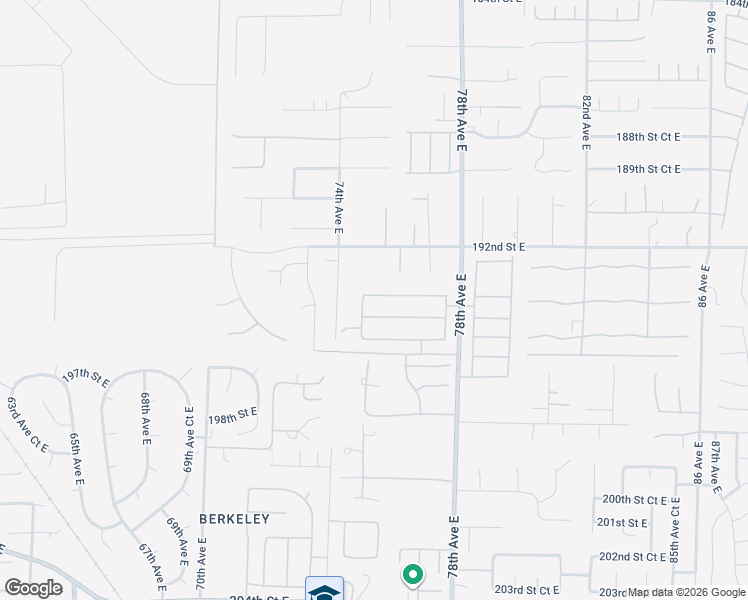 map of restaurants, bars, coffee shops, grocery stores, and more near 7510 193rd St Ct E in Spanaway