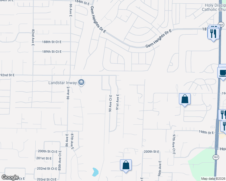 map of restaurants, bars, coffee shops, grocery stores, and more near 19326 91st Avenue East in Graham