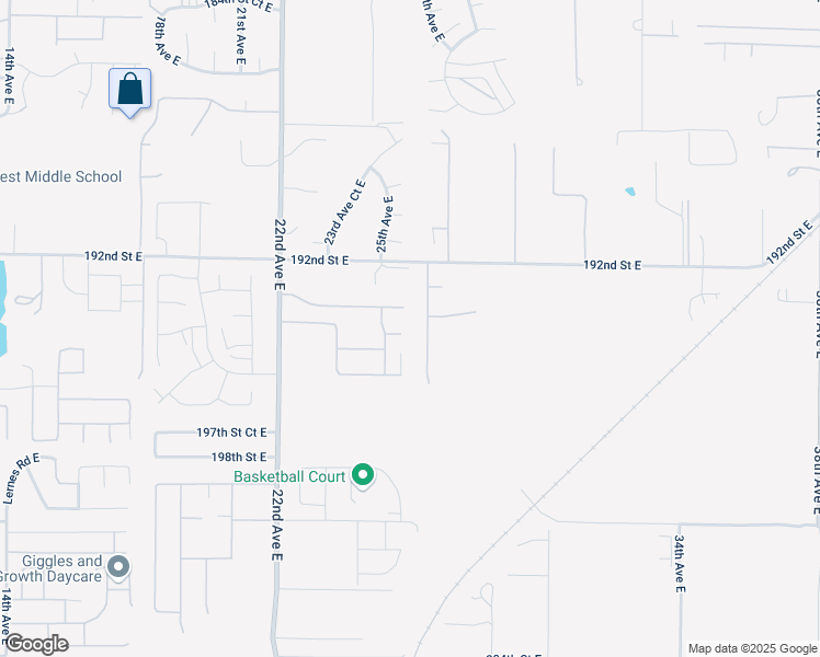 map of restaurants, bars, coffee shops, grocery stores, and more near 2515 194th Street East in Spanaway