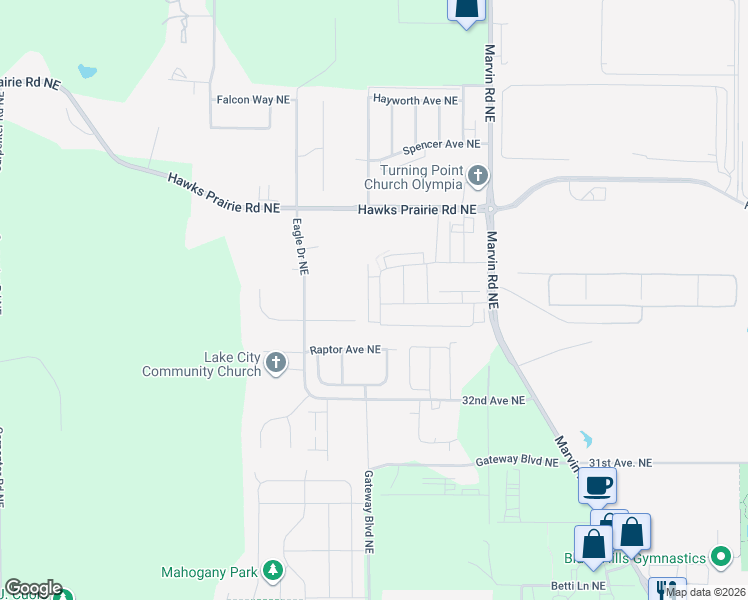 map of restaurants, bars, coffee shops, grocery stores, and more near 3339 Bali Street Northeast in Lacey